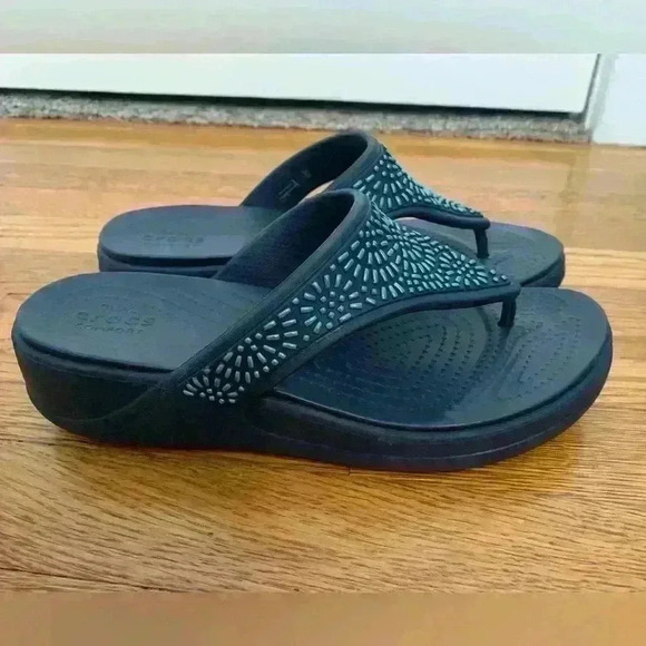 Crocs Monterey Diamante Wedge Sandals, Women's Size 9 - Picture 2 of 8